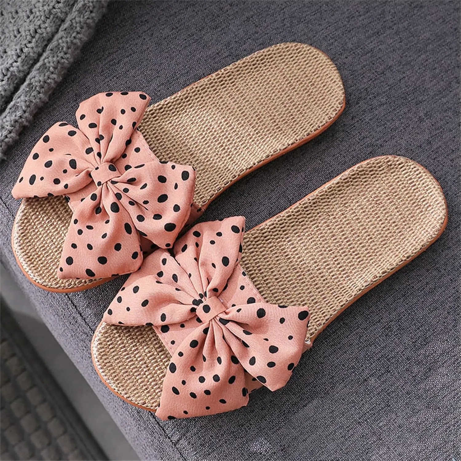 Women's Bow Knot Flat Sandals Breathable Summer House Slippers Casual Open Toe Slip On Sandal Non-Slip Cozy Indoor Slipper Flats Comfortable Beach Slide Sandals