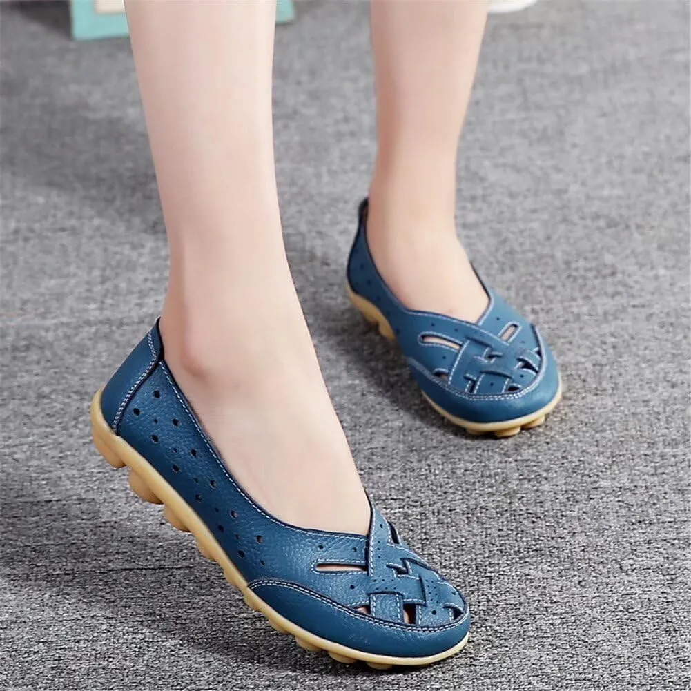Women's Breathable Comfort Walking Office Flat Loafer Leather Flats Sandals, Slip-On Cutout Orthopedic Loafers for Women Fashion Casual Flats Comfortable Shoes Sandals