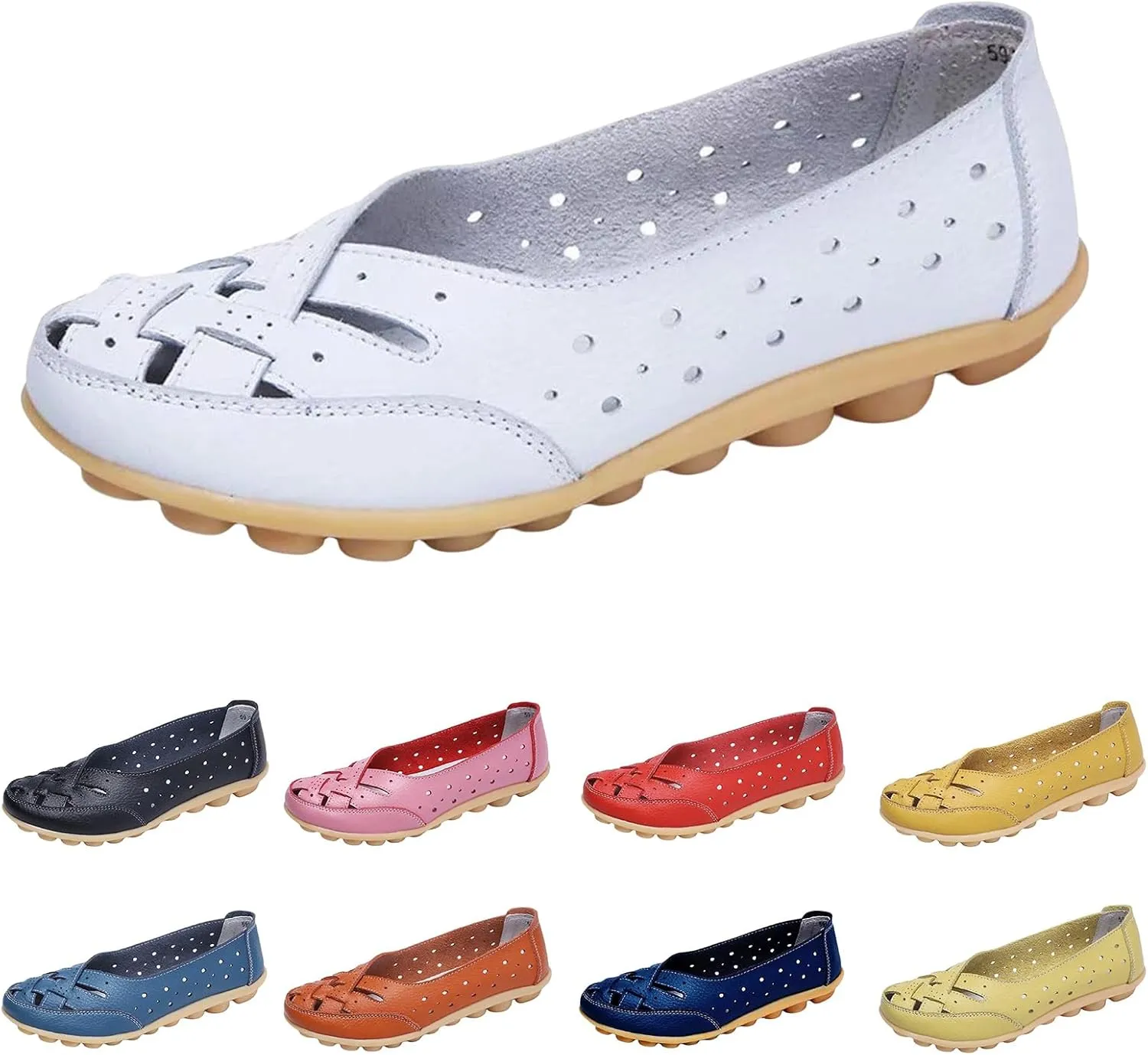 Women's Breathable Comfort Walking Office Flat Loafer Leather Flats Sandals, Slip-On Cutout Orthopedic Loafers for Women Fashion Casual Flats Comfortable Shoes Sandals