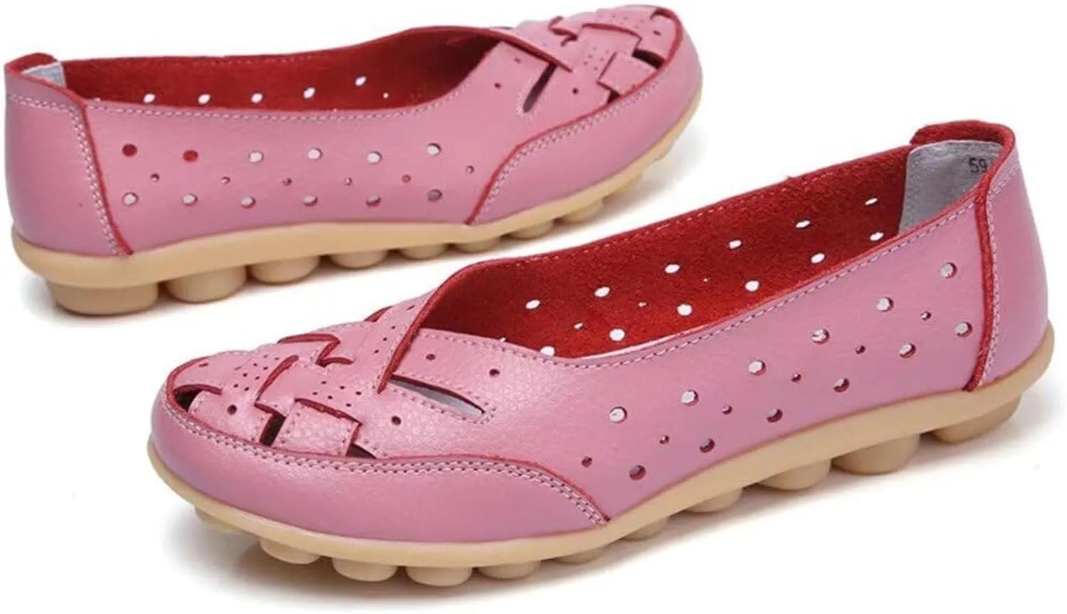 Women's Breathable Comfort Walking Office Flat Loafer Leather Flats Sandals, Slip-On Cutout Orthopedic Loafers for Women Fashion Casual Flats Comfortable Shoes Sandals