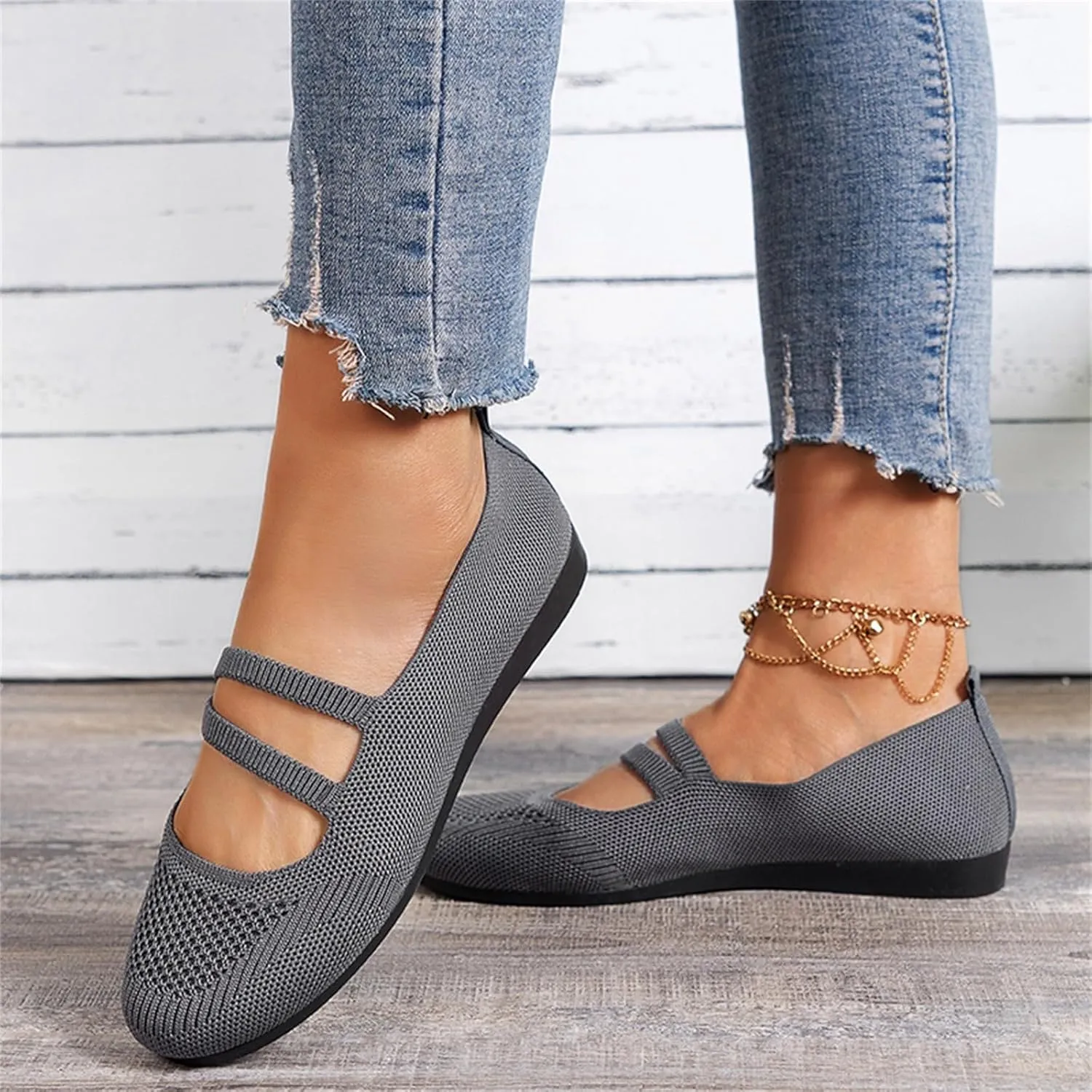 Women's Breathable Knitted Shoes Low Top Flat Casual Single Shoes Comfortable Lightweight Walking Shoes