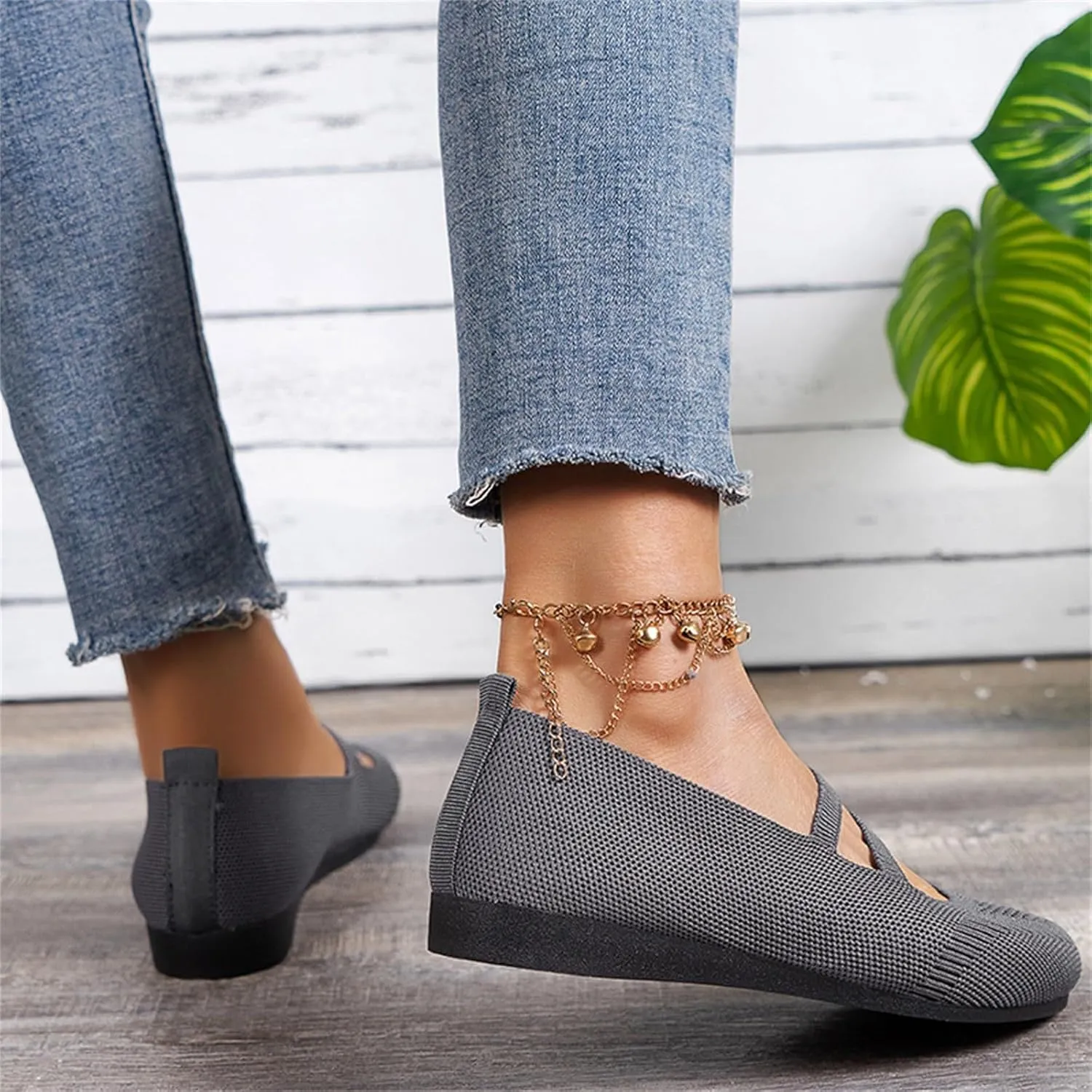 Women's Breathable Knitted Shoes Low Top Flat Casual Single Shoes Comfortable Lightweight Walking Shoes