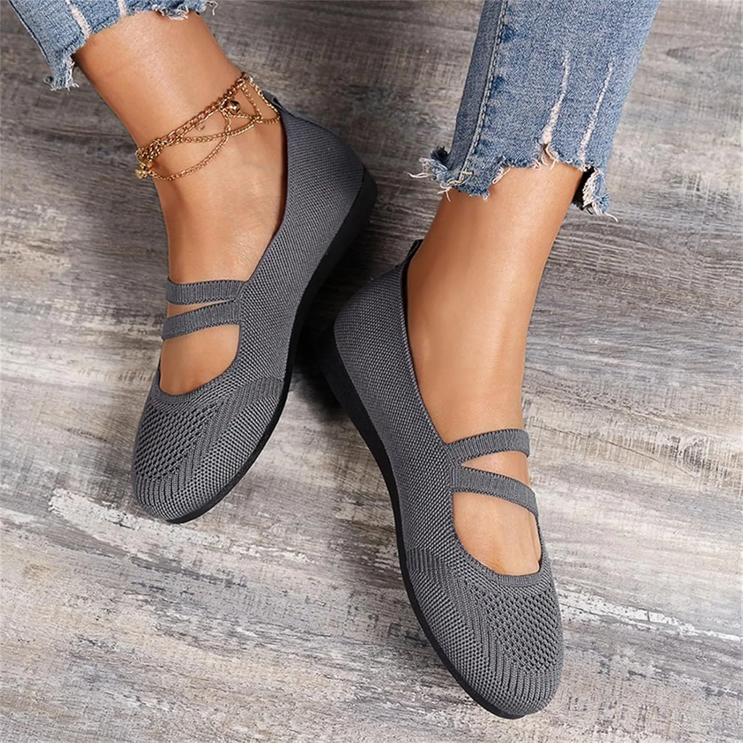 Women's Breathable Knitted Shoes Low Top Flat Casual Single Shoes Comfortable Lightweight Walking Shoes