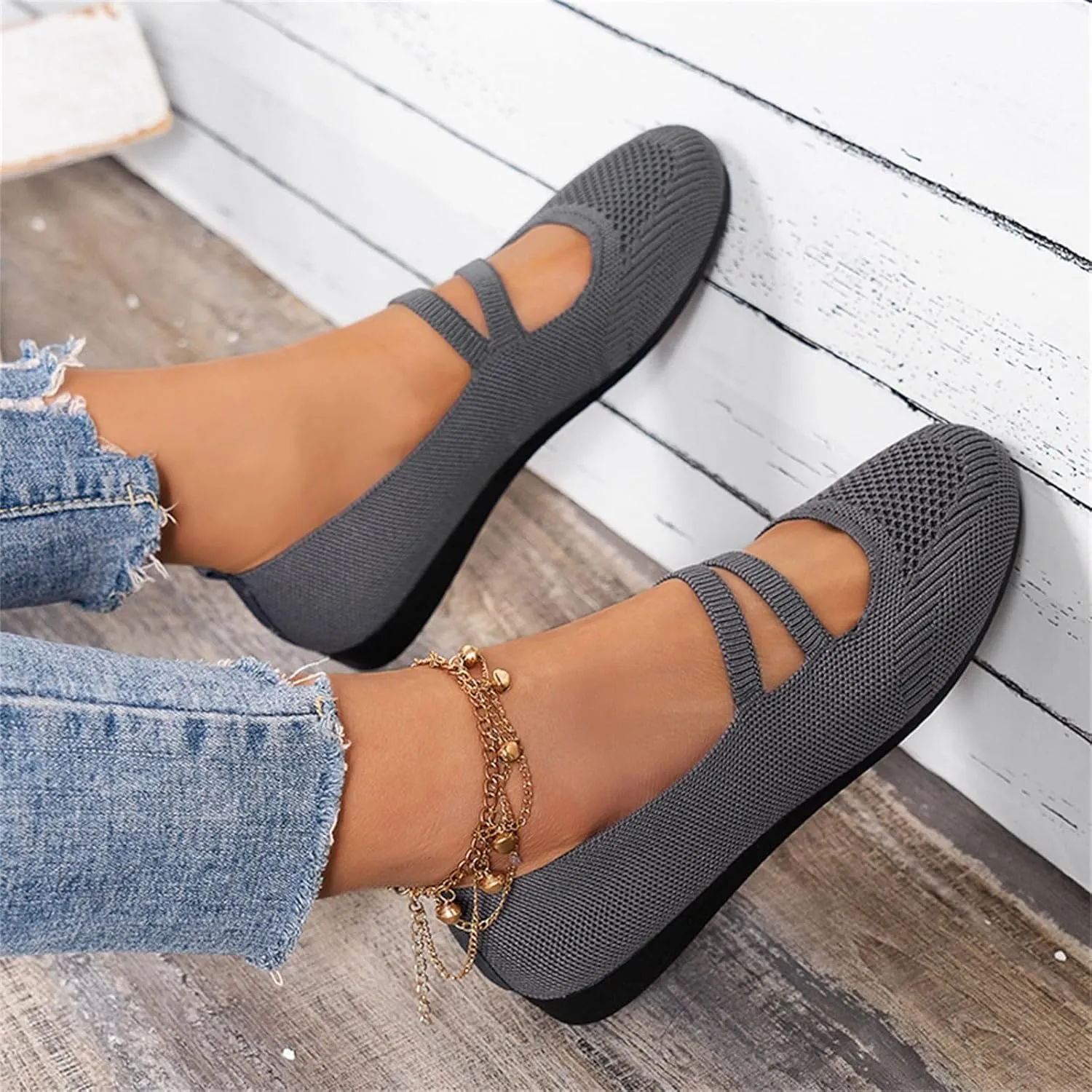 Women's Breathable Knitted Shoes Low Top Flat Casual Single Shoes Comfortable Lightweight Walking Shoes