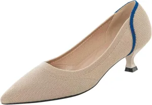Womens Breathable Mesh Knitted Kitten Heels Pumps Classical Pointed Toe Comfortable Casual Formal Dress Party Shoes