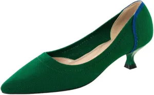 Womens Breathable Mesh Knitted Kitten Heels Pumps Classical Pointed Toe Comfortable Casual Formal Dress Party Shoes