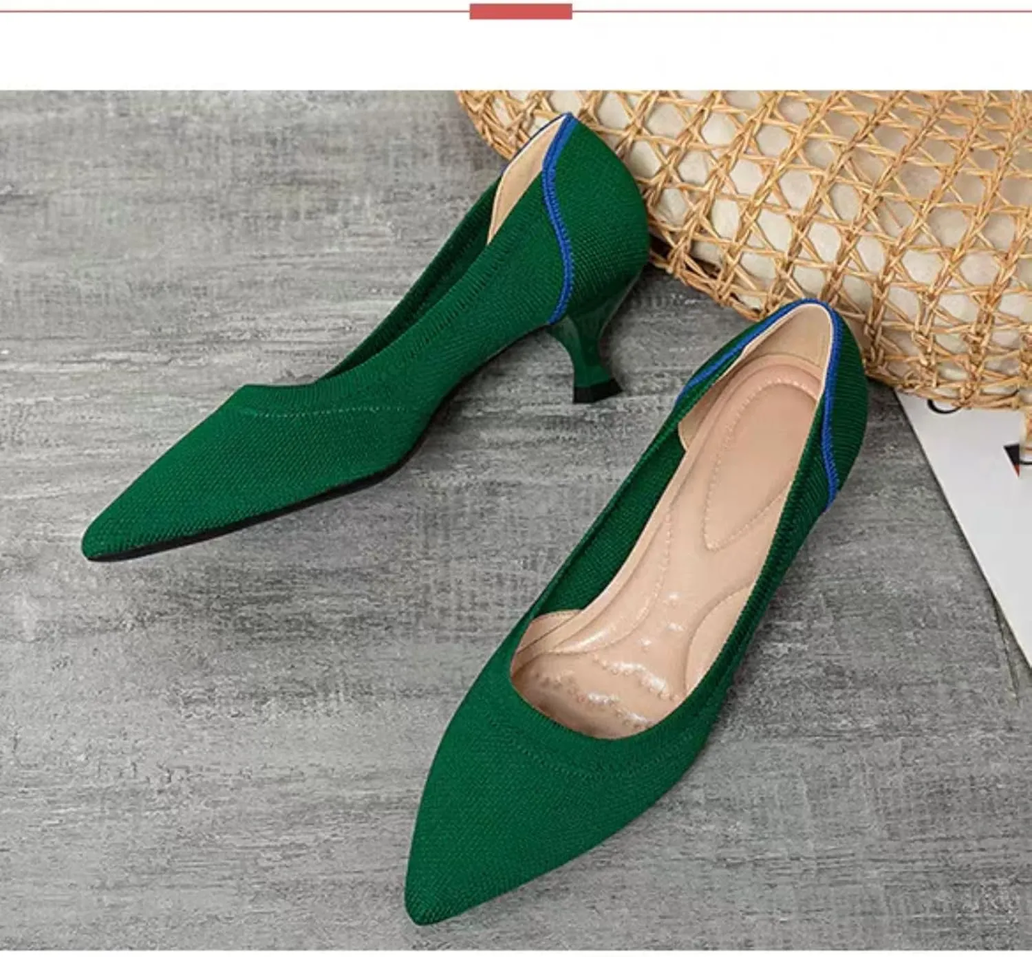 Womens Breathable Mesh Knitted Kitten Heels Pumps Classical Pointed Toe Comfortable Casual Formal Dress Party Shoes