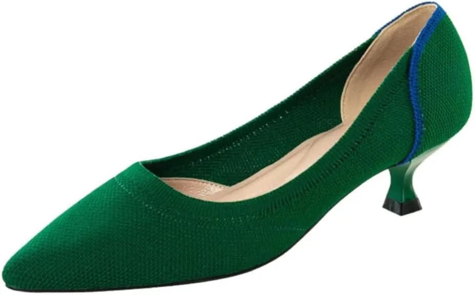 Womens Breathable Mesh Knitted Kitten Heels Pumps Classical Pointed Toe Comfortable Casual Formal Dress Party Shoes