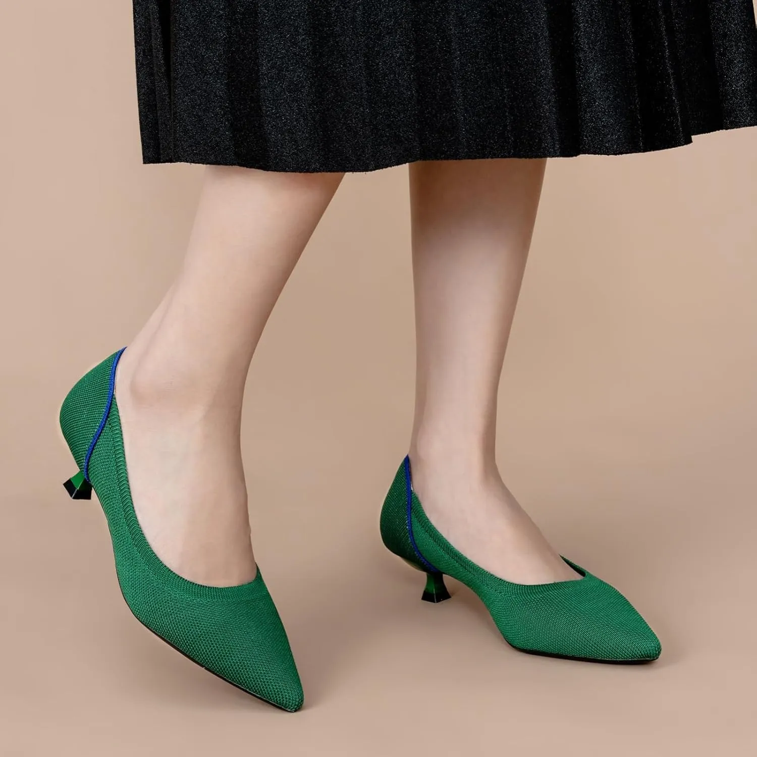 Womens Breathable Mesh Knitted Kitten Heels Pumps Classical Pointed Toe Comfortable Casual Formal Dress Party Shoes