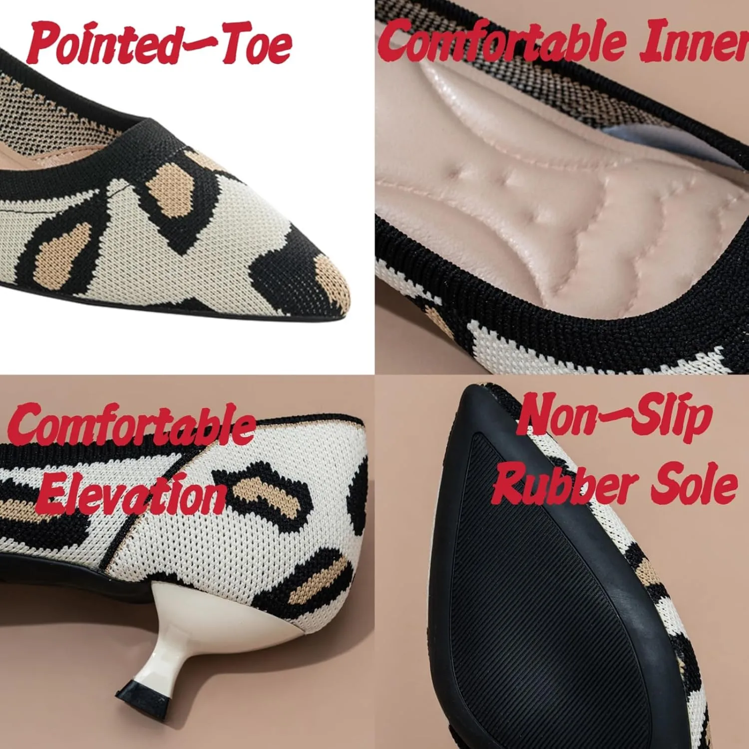 Womens Breathable Mesh Knitted Kitten Heels Pumps Classical Pointed Toe Comfortable Casual Formal Dress Party Shoes