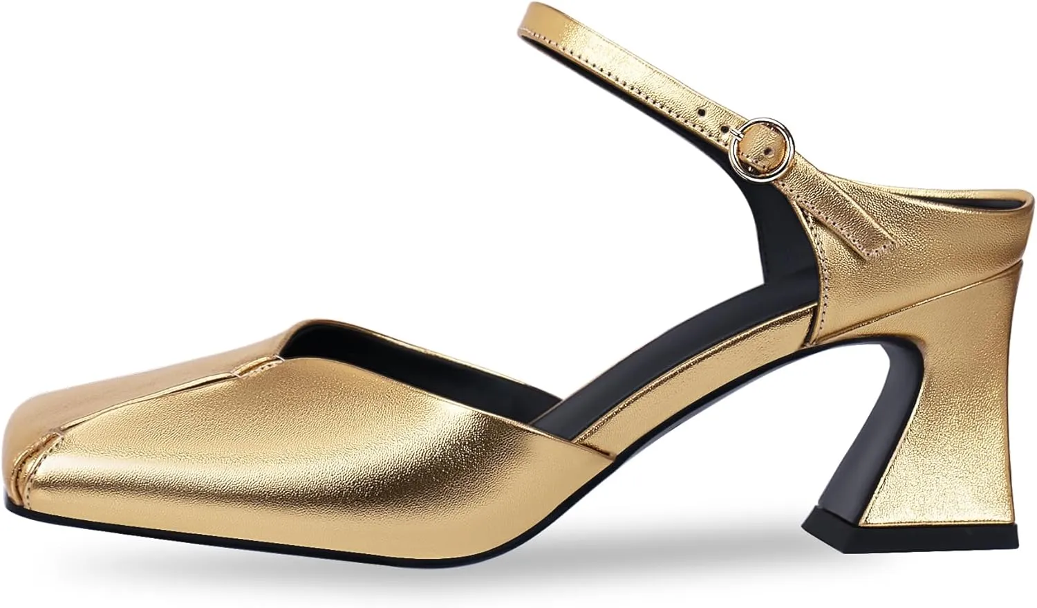 Women's Buckle Strap Square Closed Toe Slip On Block Mule Heels Comfort Dress Party Pumps