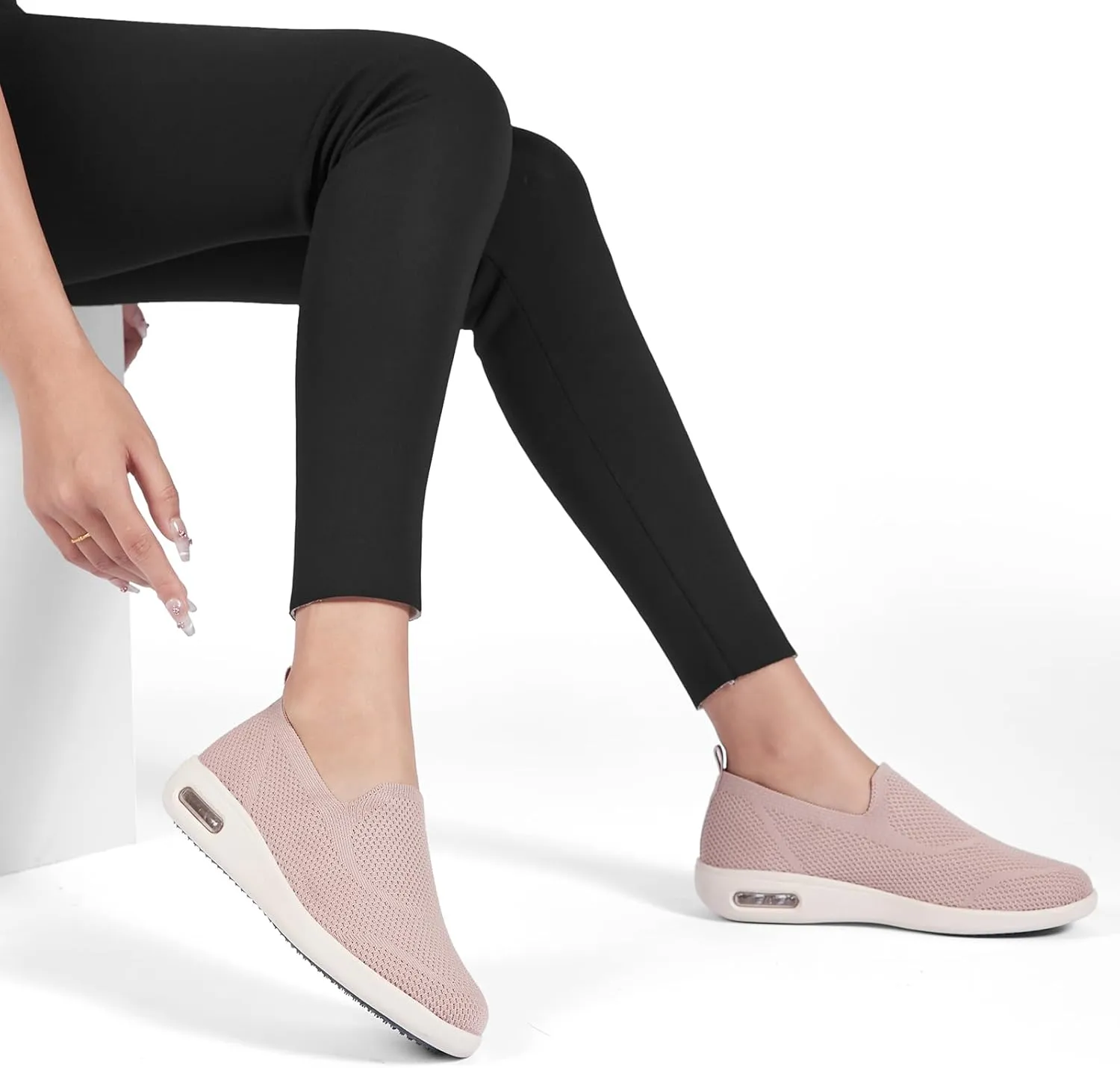 Women's Casual Walking Shoes, Breathable Knitted Upper, Anti Slip Sole with air Cushion, Fashionable and Simple Design