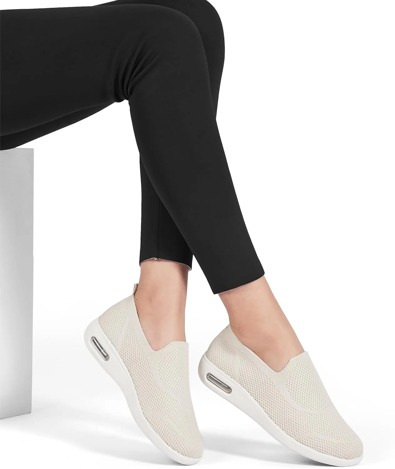 Women's Casual Walking Shoes, Breathable Knitted Upper, Anti Slip Sole with air Cushion, Fashionable and Simple Design