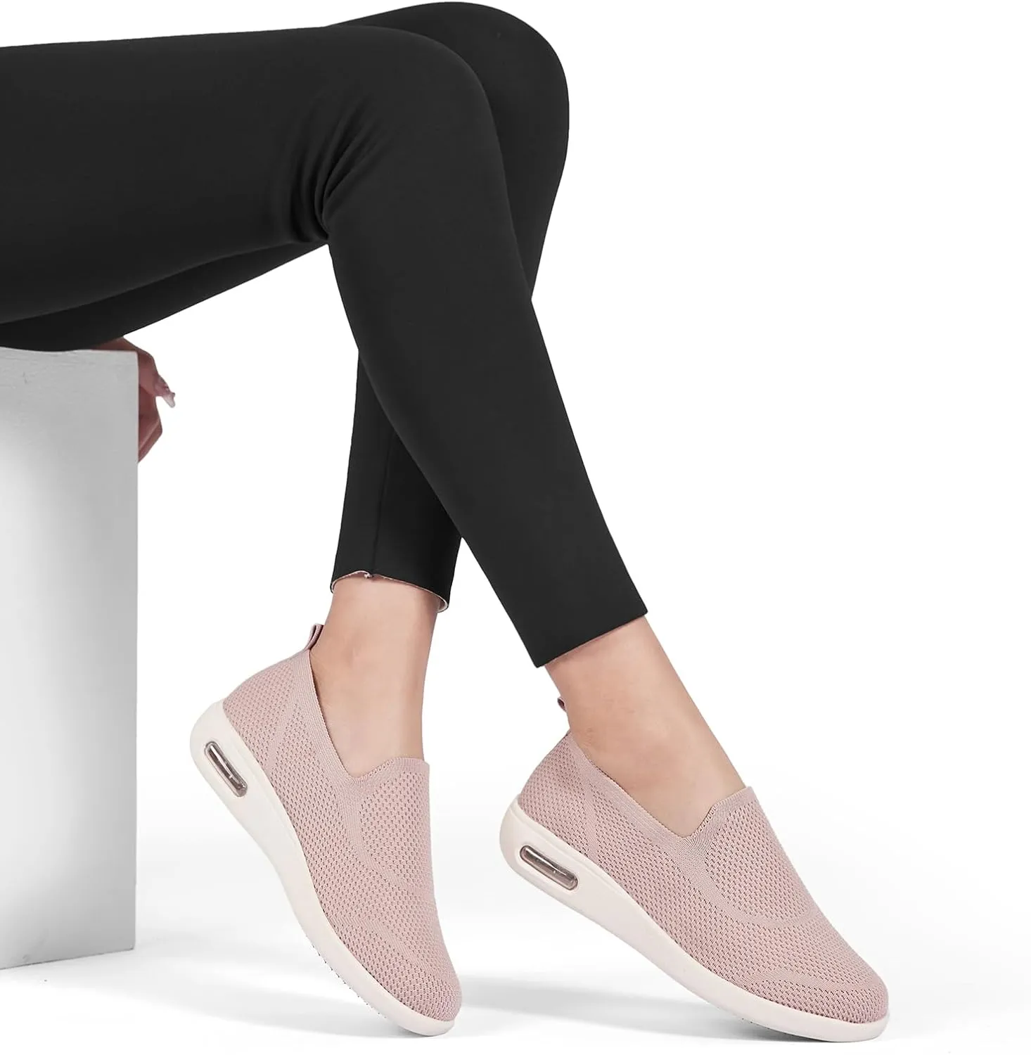 Women's Casual Walking Shoes, Breathable Knitted Upper, Anti Slip Sole with air Cushion, Fashionable and Simple Design