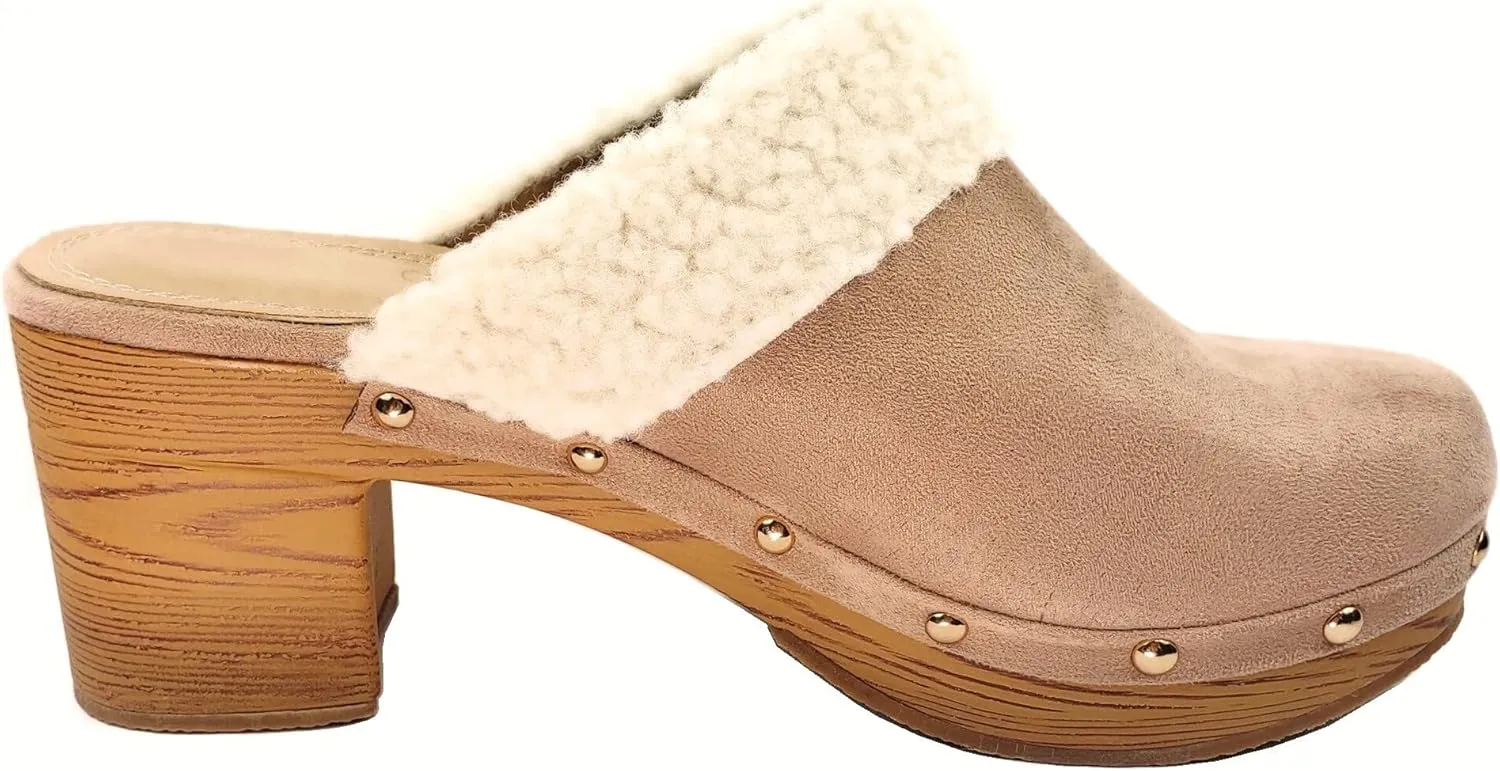 Women's Clog Mule Closed Toe Faux Wood Heel