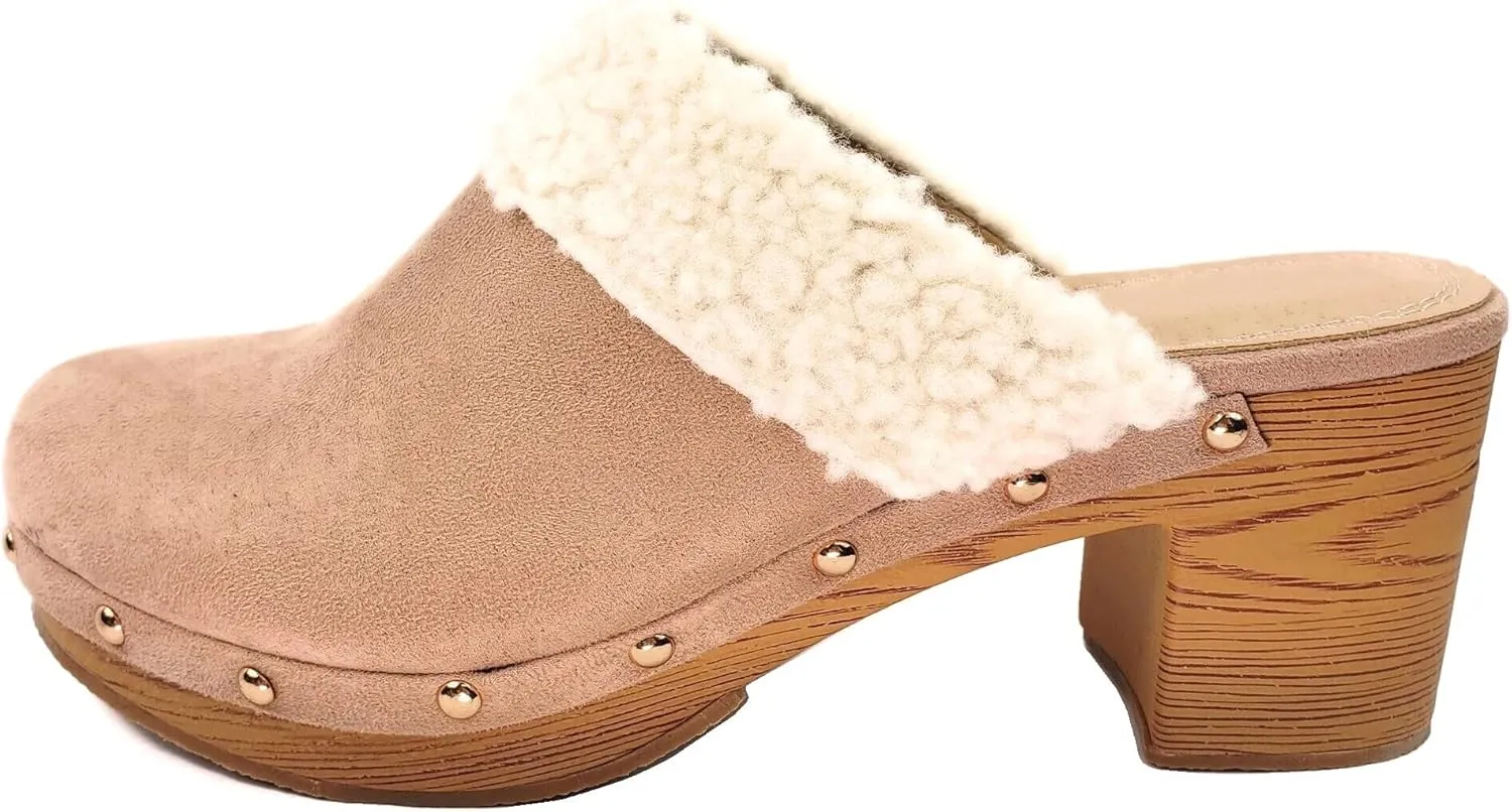 Women's Clog Mule Closed Toe Faux Wood Heel