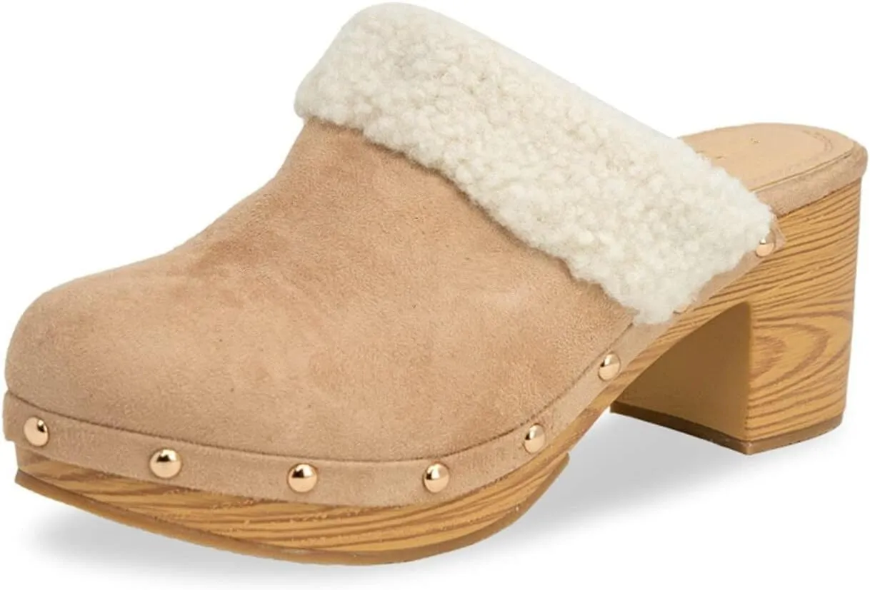 Women's Clog Mule Closed Toe Faux Wood Heel