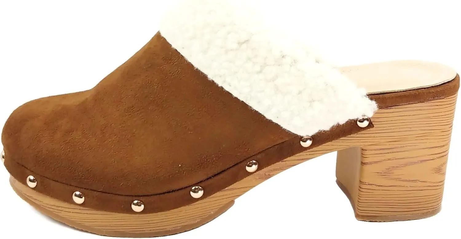 Women's Clog Mule Closed Toe Faux Wood Heel