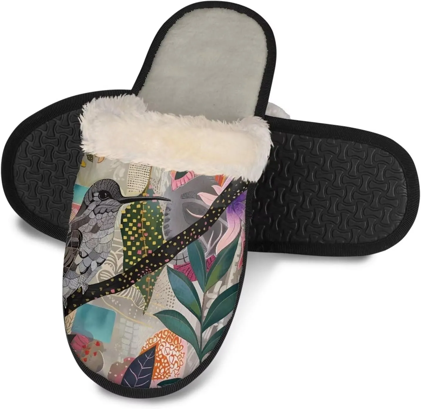 Women's Cotton Slipper Warm Furry Bedroom House Slipper Soft Fluffy Collar Winter Non-Slip House Outdoor Slipper for Ladies XS-XL