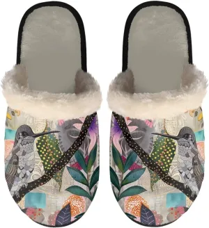 Women's Cotton Slipper Warm Furry Bedroom House Slipper Soft Fluffy Collar Winter Non-Slip House Outdoor Slipper for Ladies XS-XL