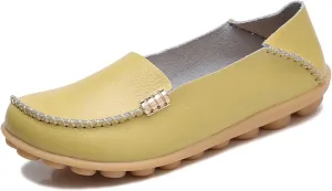 Women's Cowhide Casual Slipper Loafers Moccasin Driving Shoes Flat Slip On
