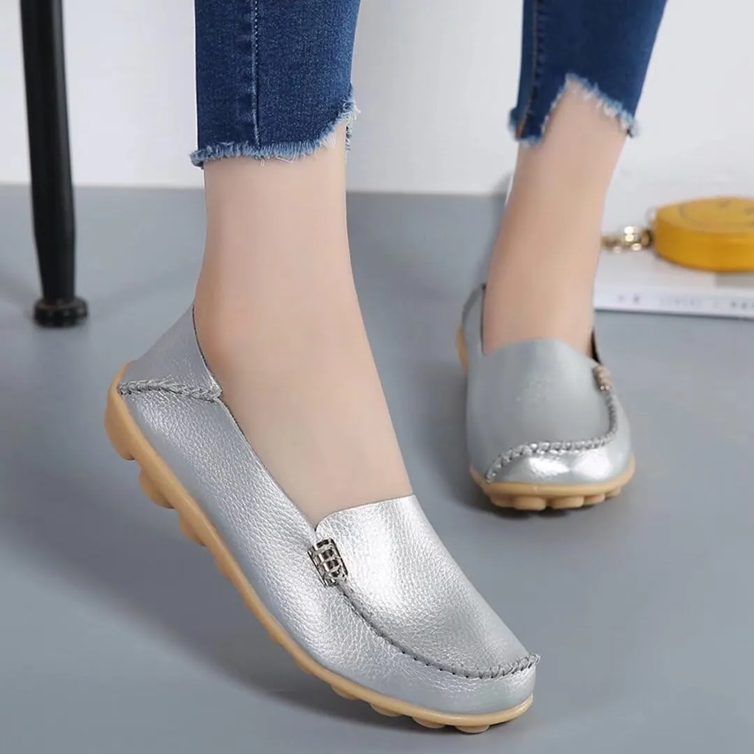 Women's Cowhide Casual Slipper Loafers Moccasin Driving Shoes Flat Slip On