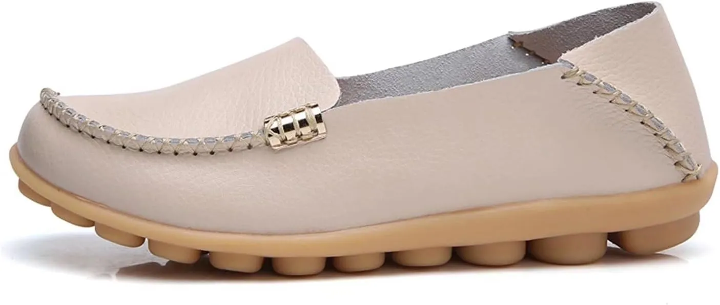 Women's Cowhide Casual Slipper Loafers Moccasin Driving Shoes Flat Slip On