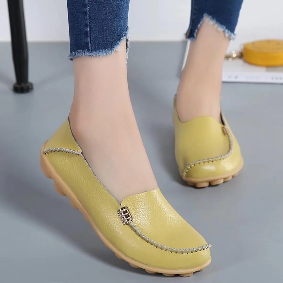 Women's Cowhide Casual Slipper Loafers Moccasin Driving Shoes Flat Slip On