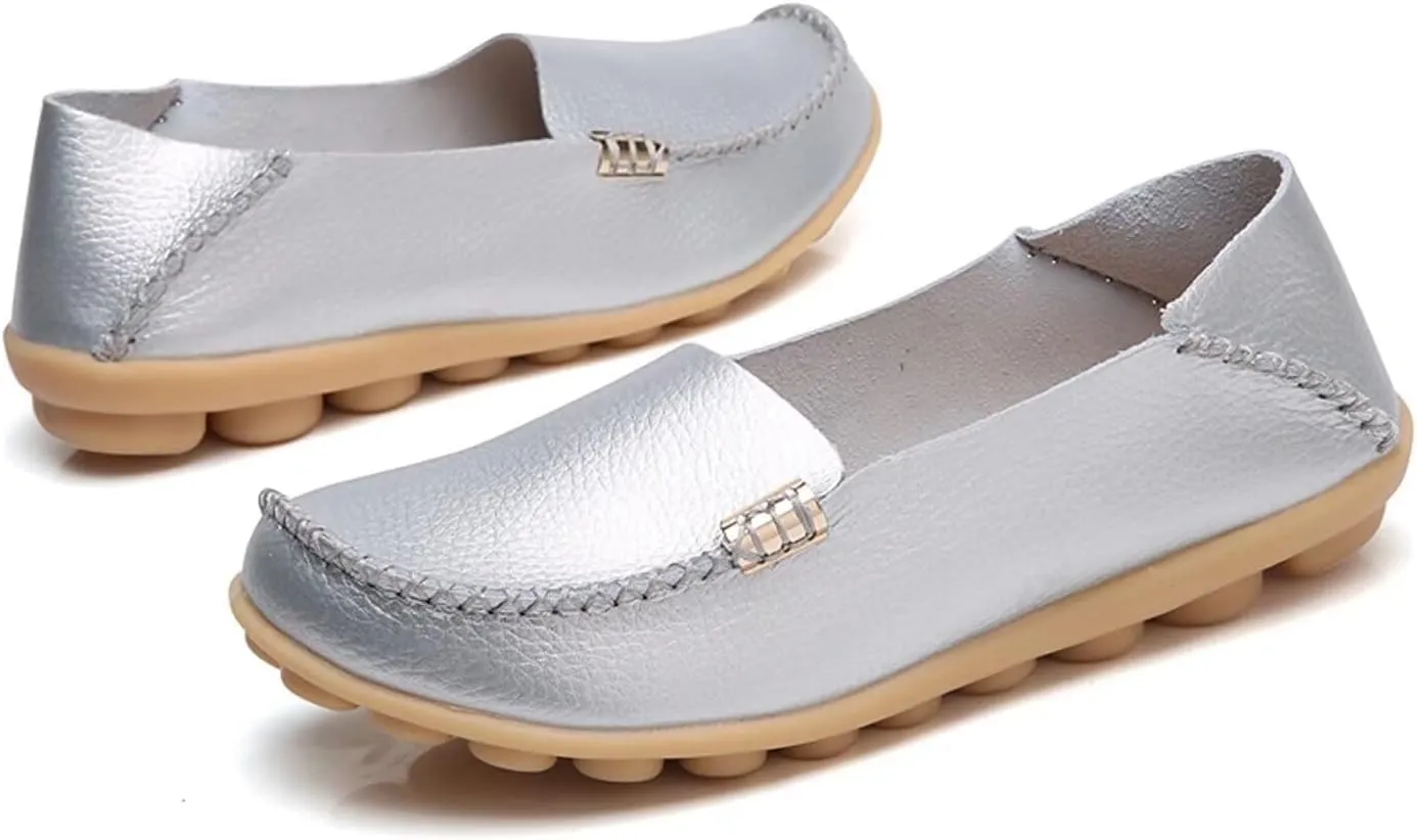 Women's Cowhide Casual Slipper Loafers Moccasin Driving Shoes Flat Slip On