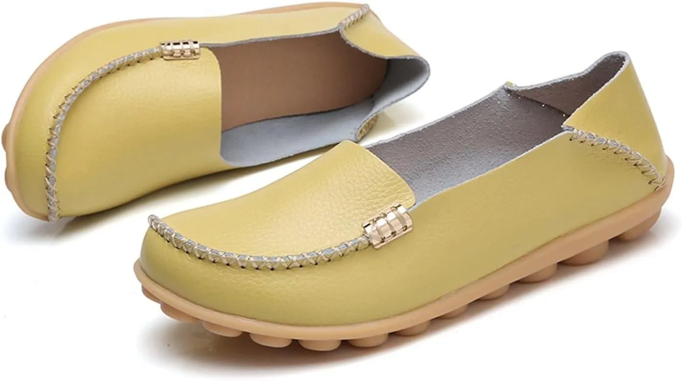 Women's Cowhide Casual Slipper Loafers Moccasin Driving Shoes Flat Slip On