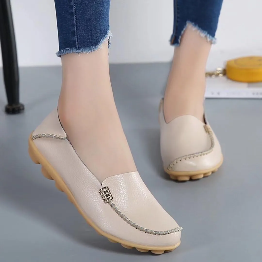Women's Cowhide Casual Slipper Loafers Moccasin Driving Shoes Flat Slip On