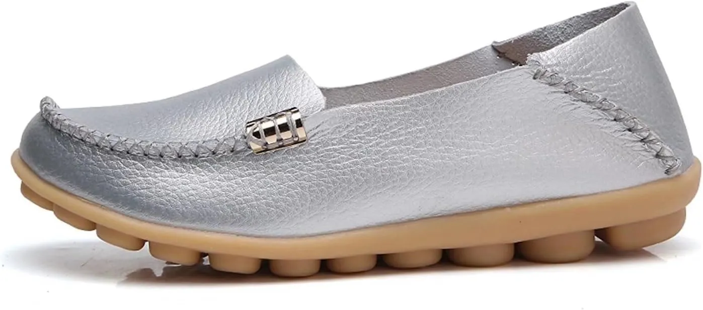 Women's Cowhide Casual Slipper Loafers Moccasin Driving Shoes Flat Slip On