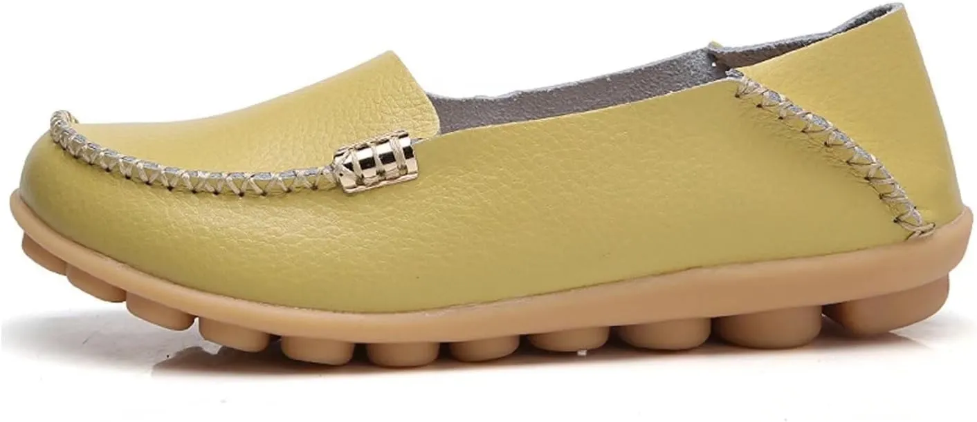 Women's Cowhide Casual Slipper Loafers Moccasin Driving Shoes Flat Slip On