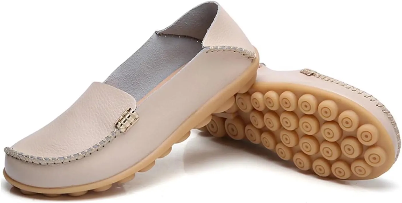 Women's Cowhide Casual Slipper Loafers Moccasin Driving Shoes Flat Slip On