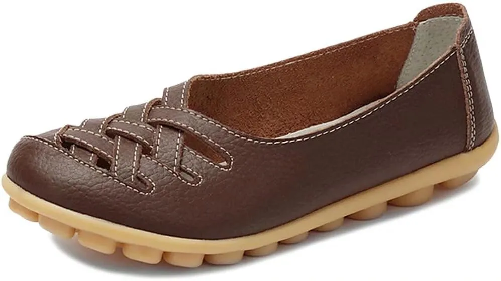 Women's Cowhide Leather Loafers Flats Sandals Slip-On