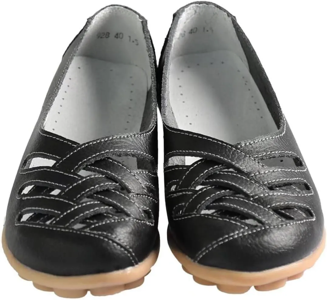 Women's Cowhide Leather Loafers Flats Sandals Slip-On
