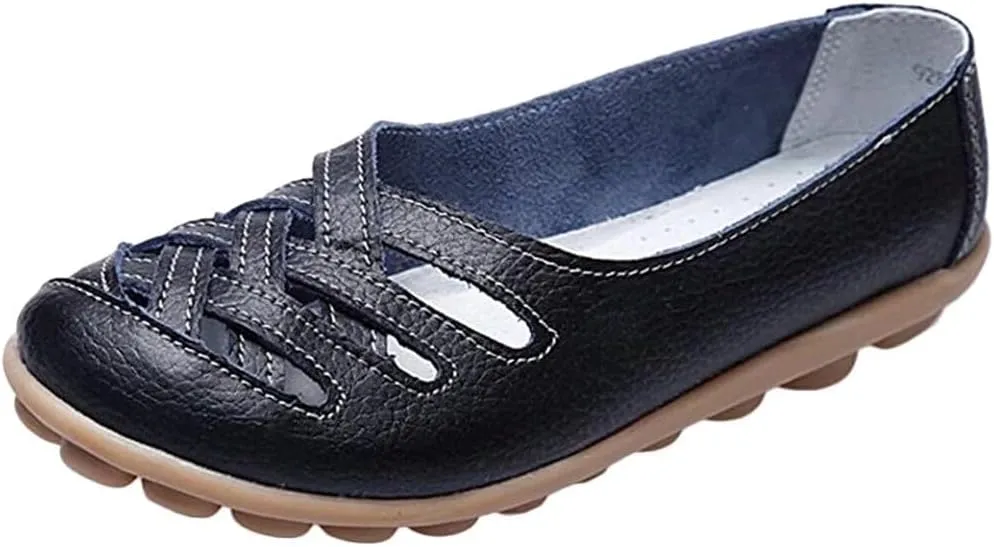 Women's Cowhide Leather Loafers Flats Sandals Slip-On