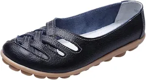 Women's Cowhide Leather Loafers Flats Sandals Slip-On