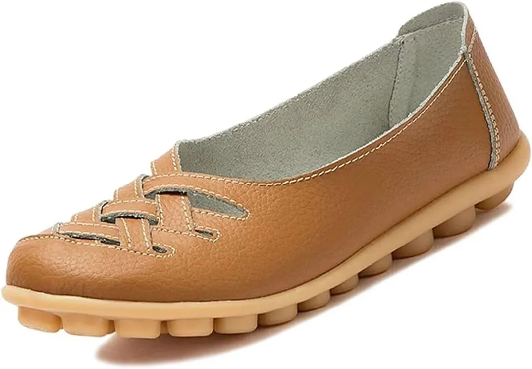 Women's Cowhide Leather Loafers Flats Sandals Slip-On