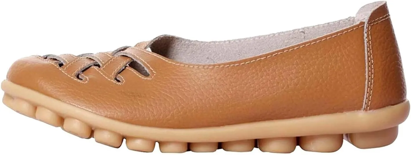 Women's Cowhide Leather Loafers Flats Sandals Slip-On