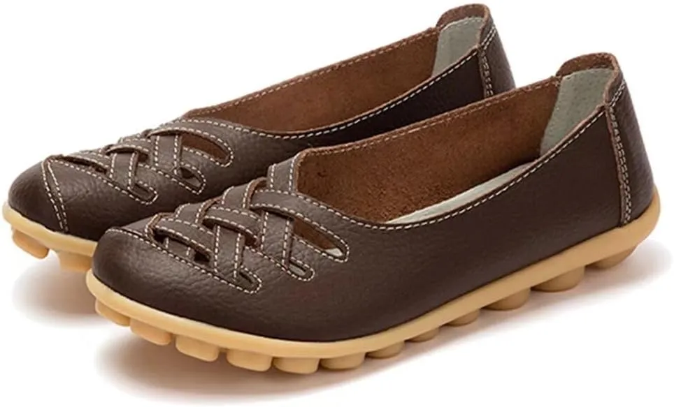 Women's Cowhide Leather Loafers Flats Sandals Slip-On