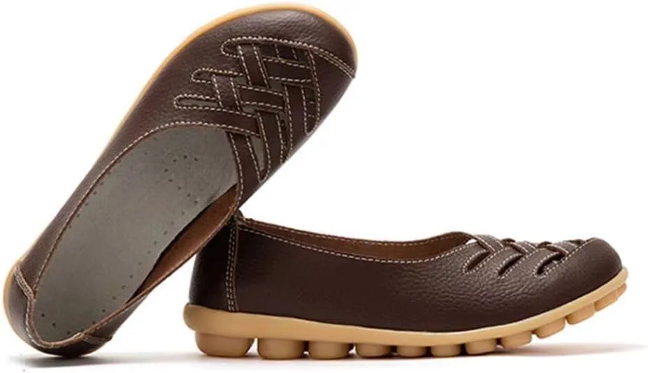 Women's Cowhide Leather Loafers Flats Sandals Slip-On