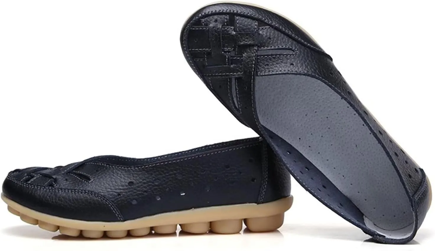 Women's Cowhide Leather Shoes Loafers Flats Sandals Slip-On Cutout