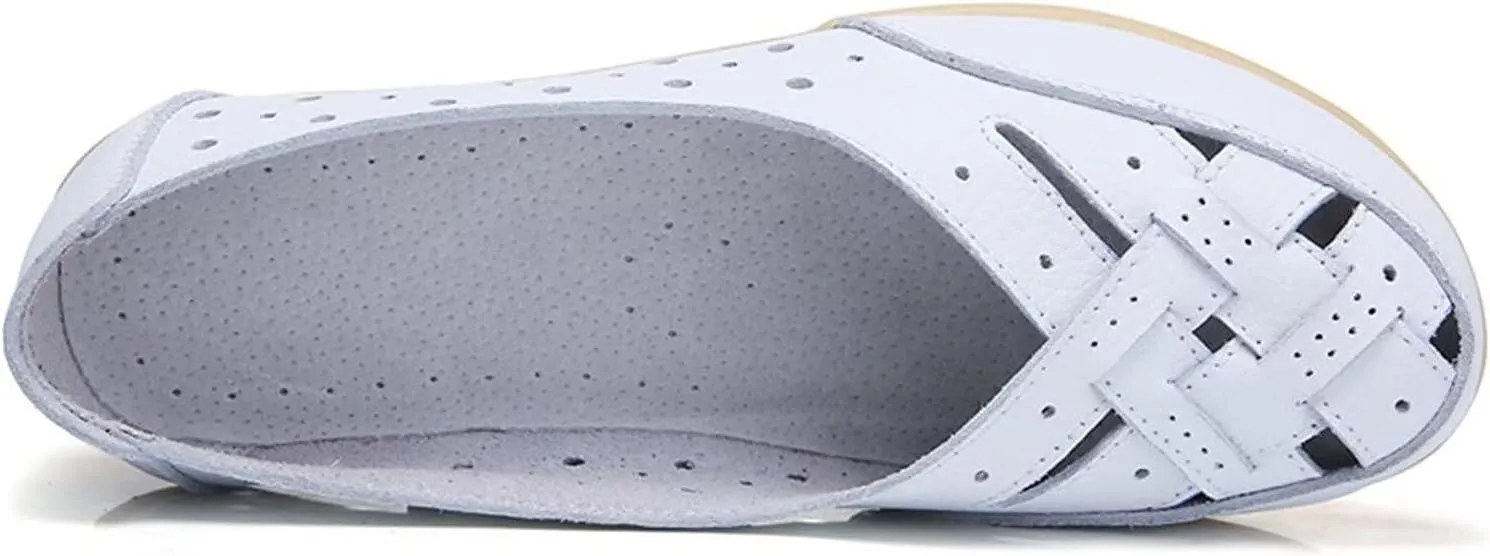 Women's Cowhide Leather Shoes Loafers Flats Sandals Slip-On Cutout