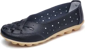 Women's Cowhide Leather Shoes Loafers Flats Sandals Slip-On Cutout