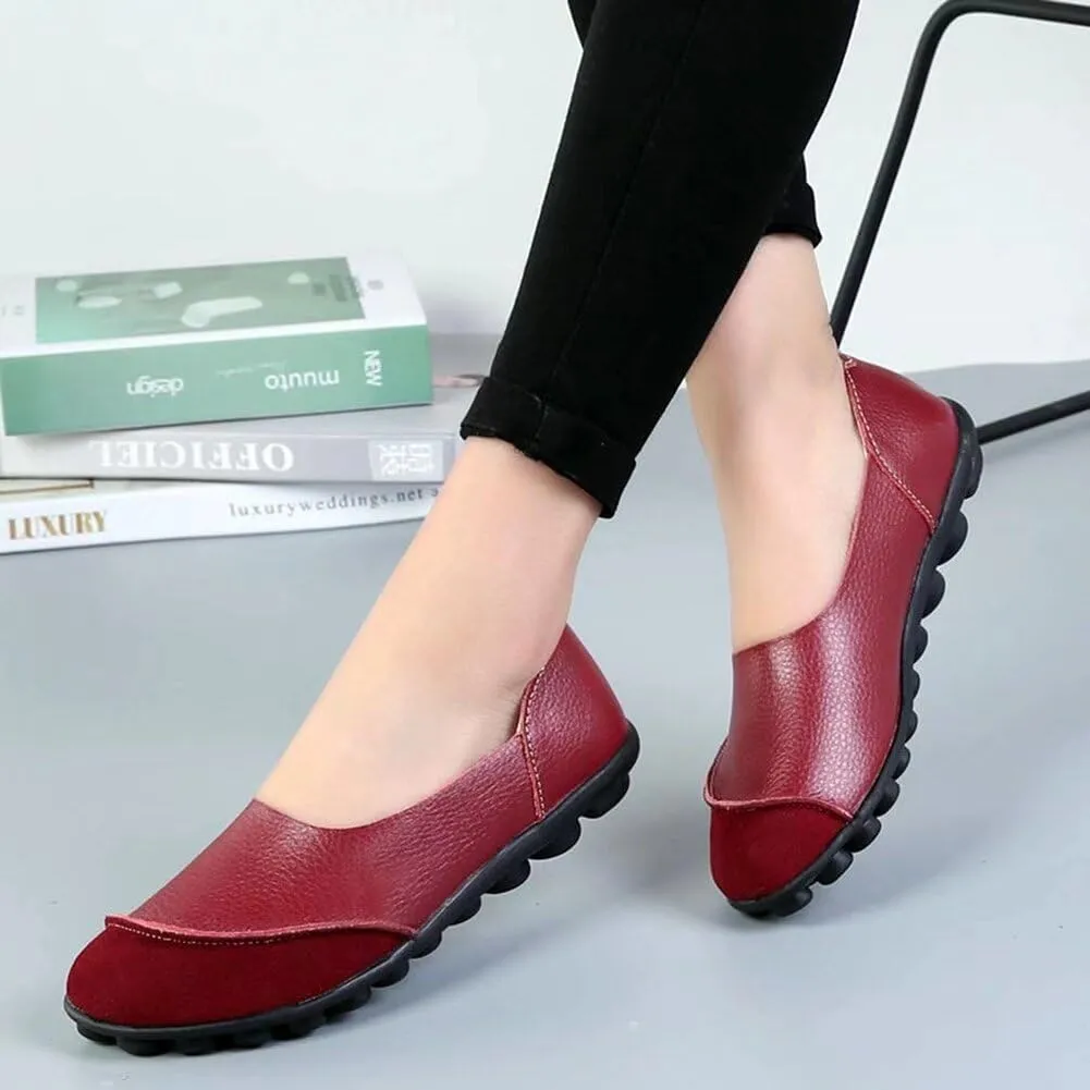 Women's Cowhide Leather Slip-On Moccasins Shoes Flat Slipper Loafers