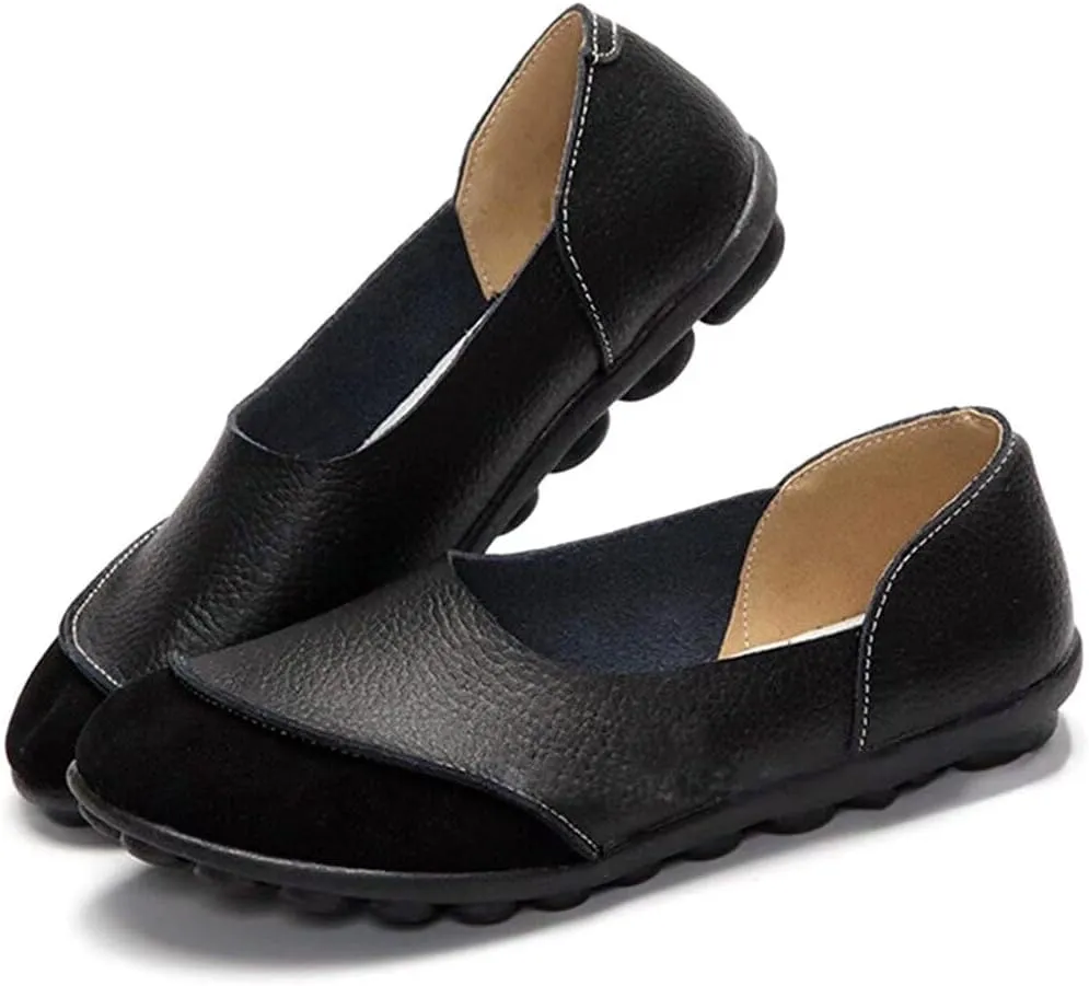 Women's Cowhide Leather Slip-On Moccasins Shoes Flat Slipper Loafers