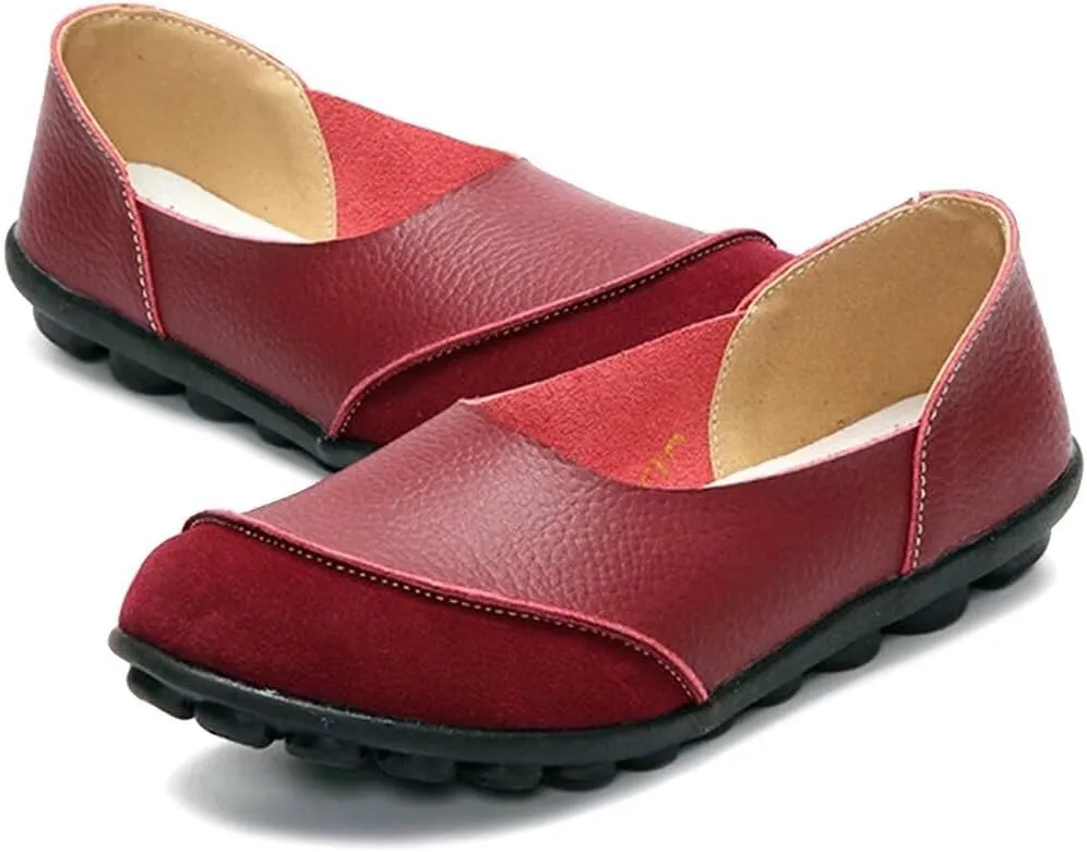 Women's Cowhide Leather Slip-On Moccasins Shoes Flat Slipper Loafers