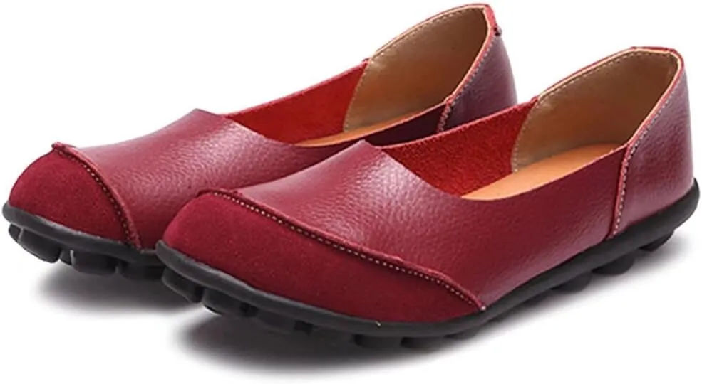 Women's Cowhide Leather Slip-On Moccasins Shoes Flat Slipper Loafers