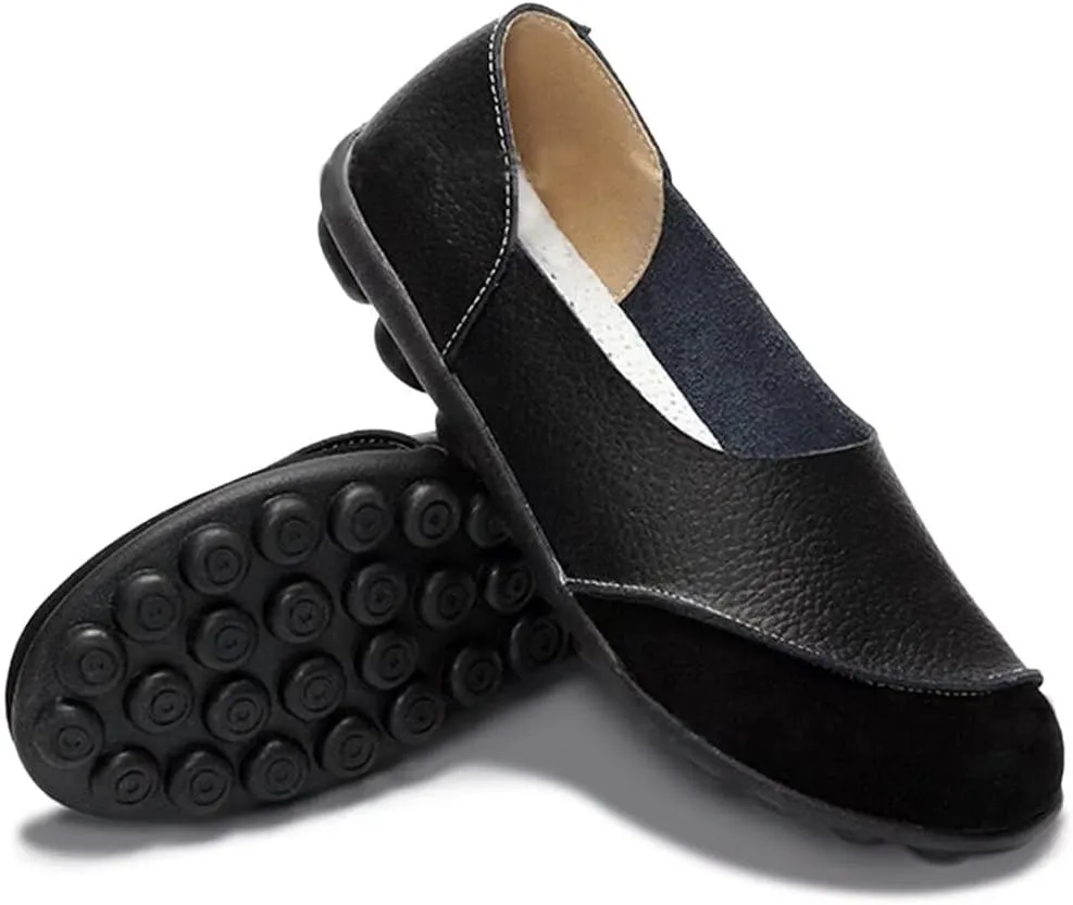 Women's Cowhide Leather Slip-On Moccasins Shoes Flat Slipper Loafers